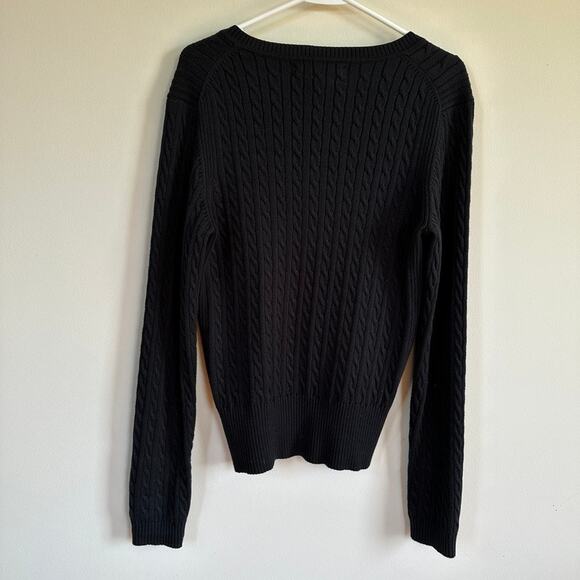 Tommy Hilfiger Vintage Cable Knit Sweater Pullover V-Neck Preppy Classic Black - Picture 7 of 10